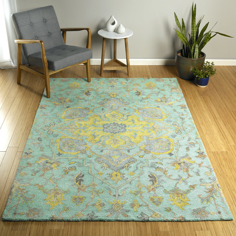 Charlton Home® Eisner Mint HandTufted Mint/Yellow Indoor/Outdoor Area